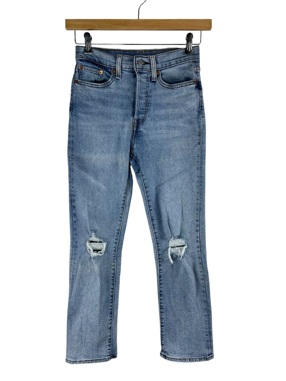 Levi’s Wedgie Straight Button Fly High Rise Distressed Jeans Womens W27